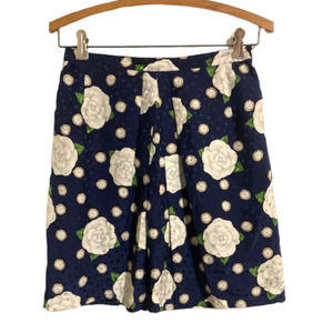 VINTAGE Navy Floral SILK Mini Skirt - 80's Blue Iridescent Skirt - Size 4